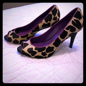 Boden Leopard Print Calf Hair Peel Toe Heels Sz 39